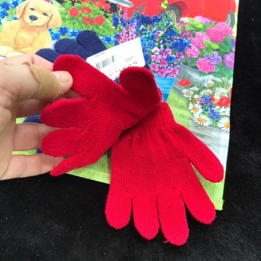 NWT Healthtex One Size Infant Small Toddler Red & Blue Striped Knit Gloves 2 ok